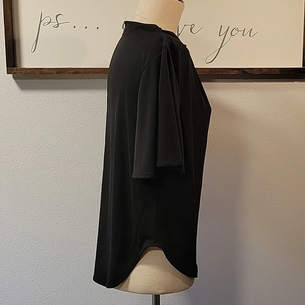 Alfani Black Draped Neck Flutter Sleeve Top - Picture 4 of 12